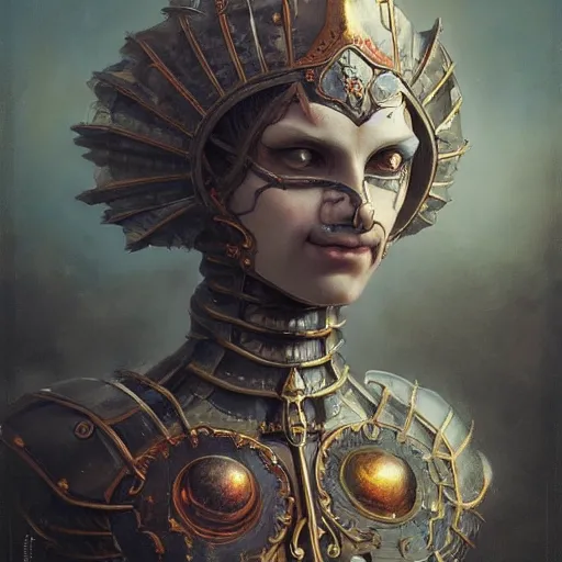 Prompt: soft painting portrait of a curiosities carnival gods, blessing, porcelain beautiful full armor, perfectly detailed, symmetrical accurate intricate sensual features, highly detailed, artstation, sharp focus, tom bagshaw esao andrews