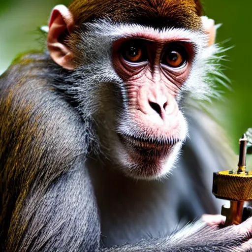 Prompt: a monkey using a drill, 4 k, highly detailed