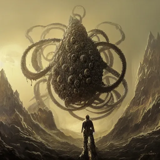 Image similar to depiction of yog - sothoth, dark colour, matte painting, concept art, highly detailed