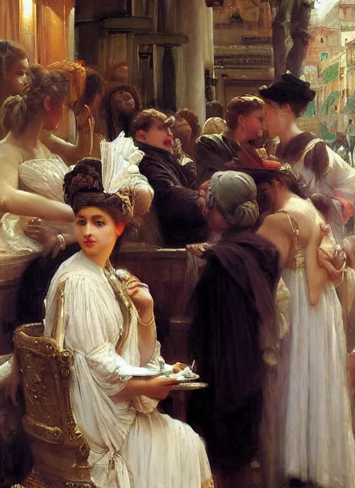 Prompt: a roman emperor waiting in line at starbucks by vladimir volegov and alexander averin and pierre auguste cot and delphin enjolras