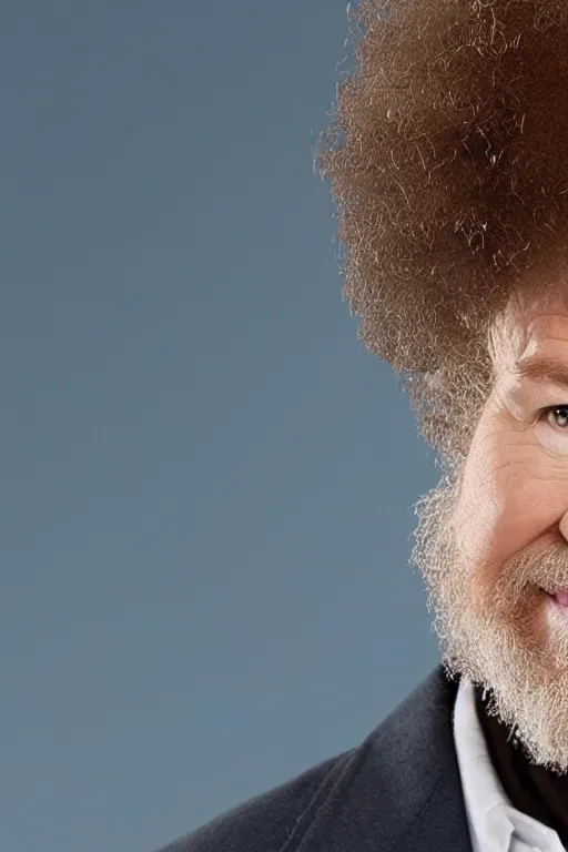 Image similar to Bob Ross ready to fight against the Artificial Intelligence