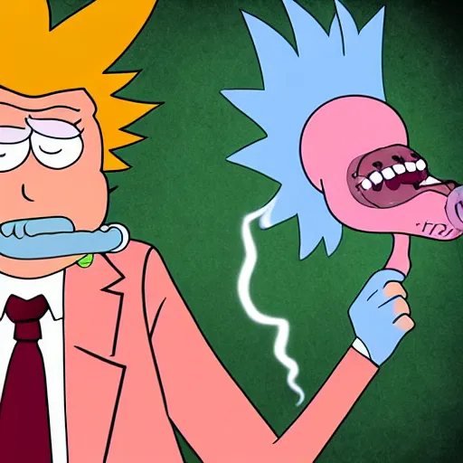 Image similar to rick sanchez ( rick and morty } smoking a plumbus