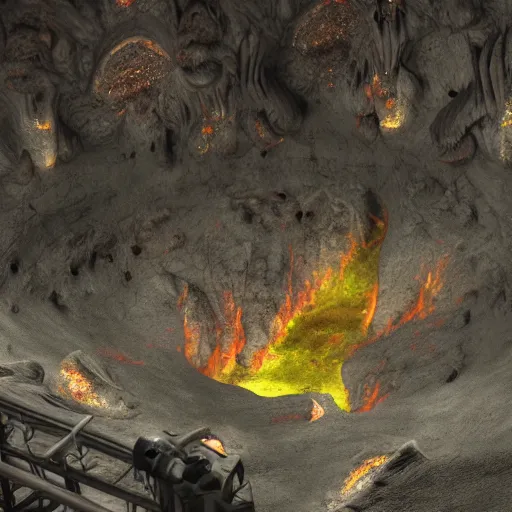 Image similar to dragon's lair inside of an active volcano. video game concept art, 3d render