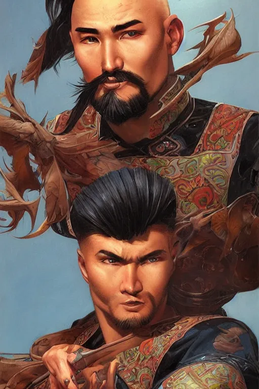 Image similar to beautiful gorgeous bald kazakh guy with a short beard, painted by tom lovell, alex malveda, greg staples