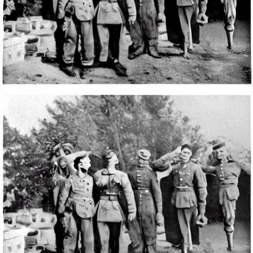 Image similar to gender reveal party with german soldiers in nazi uniform, 1 9 4 3 paris, colored photography, highly detailed scan