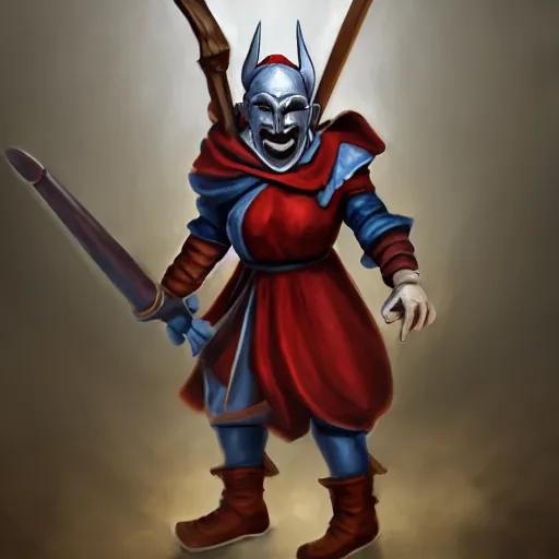 Prompt: of a realistic illustration dumb jester fool crusader knight that is the anti - communism crusader character, full plate, totally mad and yelling, shouting using a megaphone, artstation digital art,,