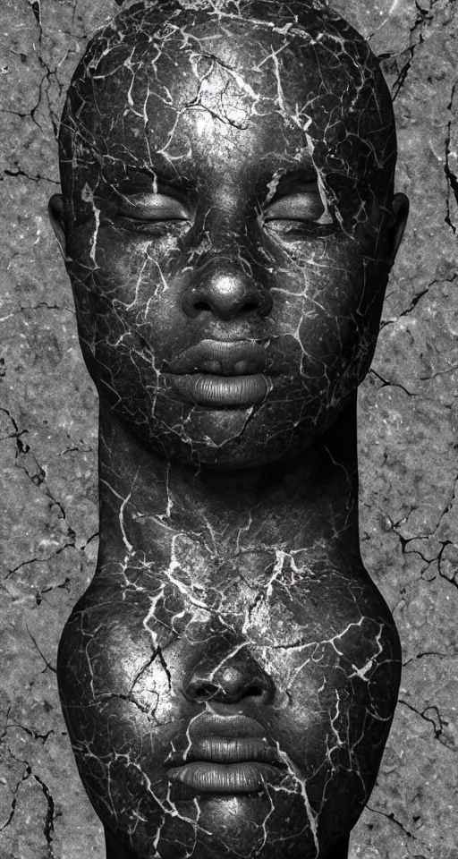 Prompt: hyper realistic of a stunning intricate cracked black marble falling african american angel body sculpture, highly detailed, white tone background, trending on artstation, hyperrealism, matte painting, subsurface scattering