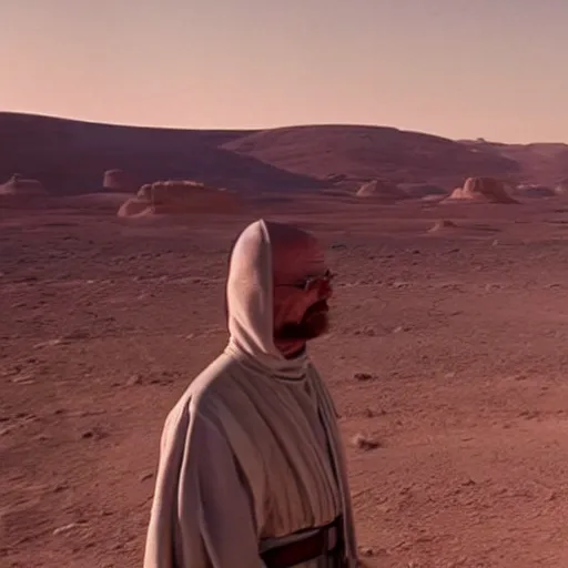 Image similar to Walter White visiting Tatooine, movie screenshot from Star Wars