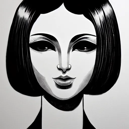 Prompt: an ink drawing of an opera mask by ilya kuvshinov, black and white