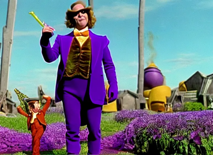 Image similar to film still of thanos as willy wonka in willy wonka and the chocolate factory 1 9 7 1