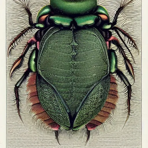 Prompt: a geotrupidae ( earth - boring dung beetle ) on a white background, an illustration of by earnst haeckel from a book of german fauna from 1 8 5 8. trending on pinterest, cloisonnism, photoillustration, poster art