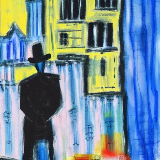 Image similar to man lost in new york city. expressionist painting.