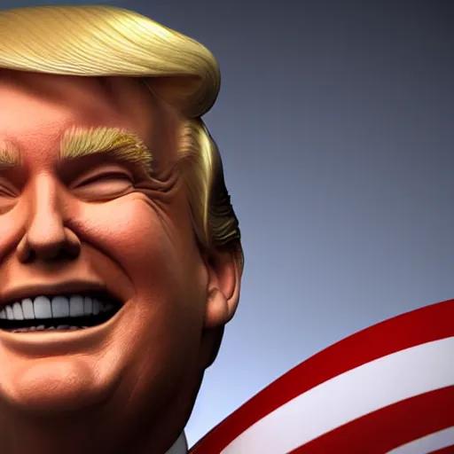 Prompt: donald trump smiling, serene, affable, 3 d render, cgsocitey