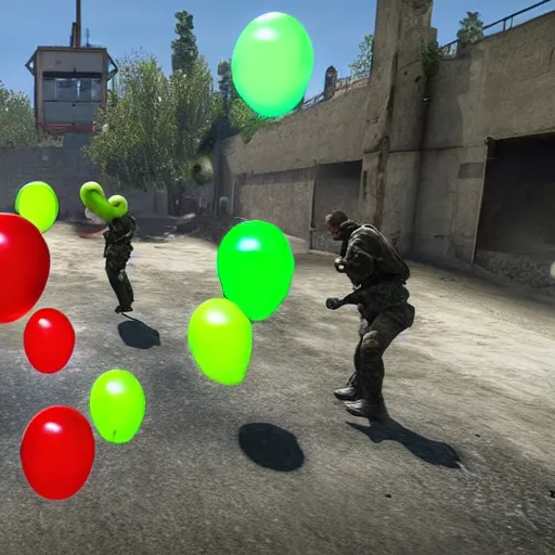 Image similar to Water balloons in Modern Warfare game. 4k