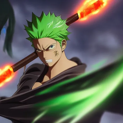 prompthunt: zoro render as a very beautiful 3d anime boy, hot petite, green  hair, badass, cinematic lightning, medium shot, mid-shot, highly detailed,  trending on Artstation, Unreal Engine 4k, cinematic wallpaper