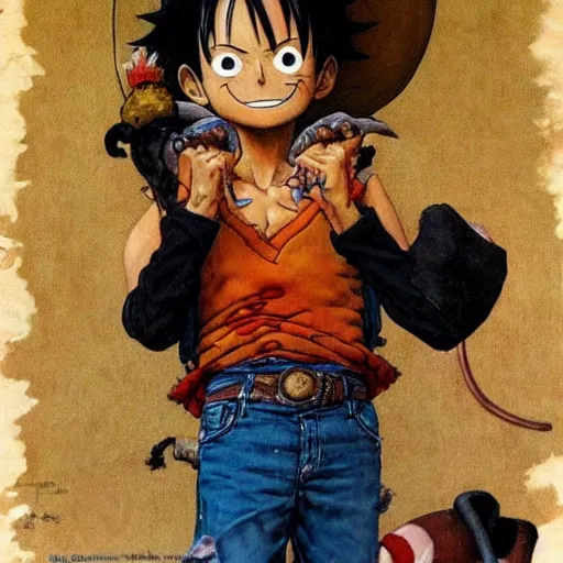 Prompt: Luffy, art by Norman Rockwell