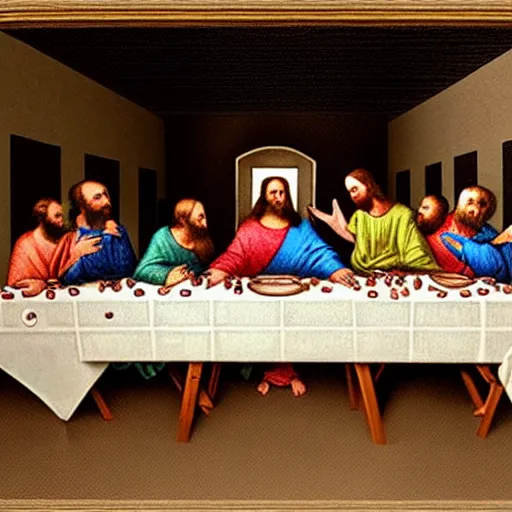 Image similar to the last supper but everyone is jeremy paxman