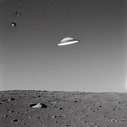 Prompt: a ufo seen on the surface of the moon, vintage photo, old, grainy, sepia