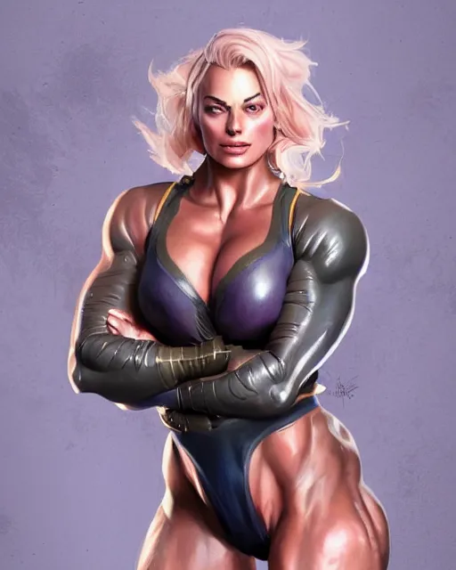 Prompt: full figure ultra realistic illustration, margot robbie as thick female bodybuilder witch zarya from overwatch smiling with closed eyes, intricate, elegant, highly detailed, digital painting, artstation, concept art, smooth, sharp focus, illustration, art by artgerm and greg rutkowski and alphonse mucha