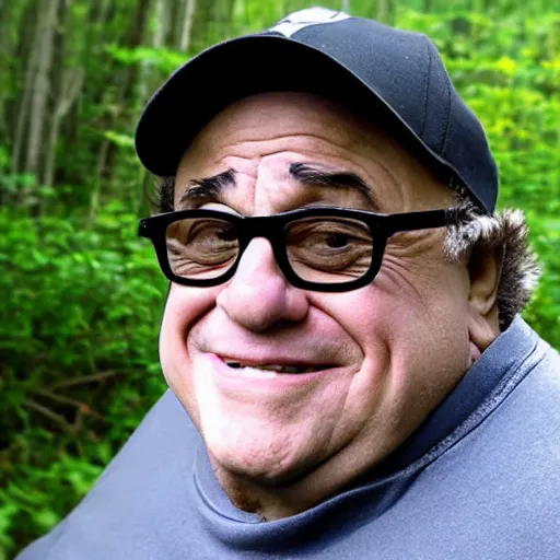 Prompt: danny devito trailcam footage