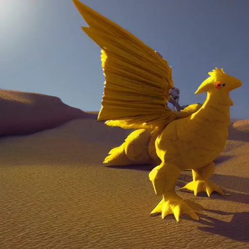Image similar to 3 d render of an epic halfling riding a chocobo