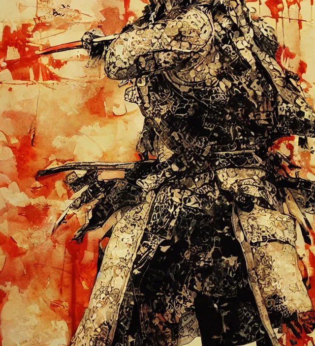 Image similar to heavenly lone samurai, painting, by greg ruthowski, yoshikata amano, yoji shinkawa, alphonse murac, collaborative artwork, beautifully drawn, heavily detailed