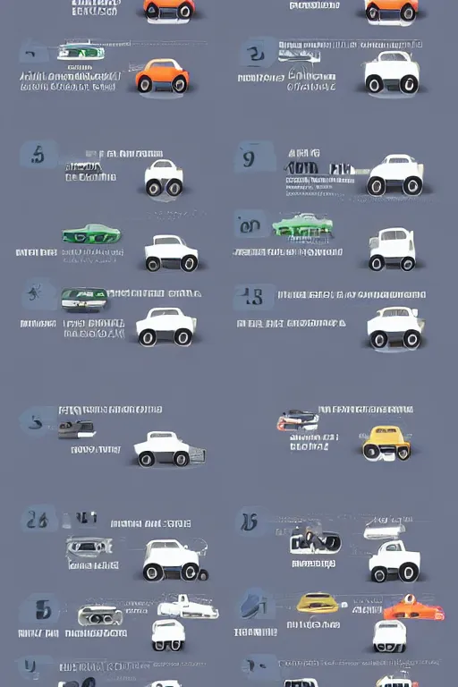 Image similar to infographic showing many types of different cars