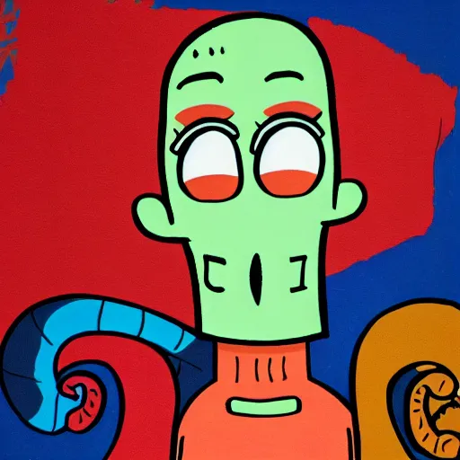 Prompt: handsome squidward, giga chad, basquiat