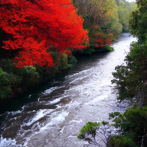Prompt: a majestic river in red
