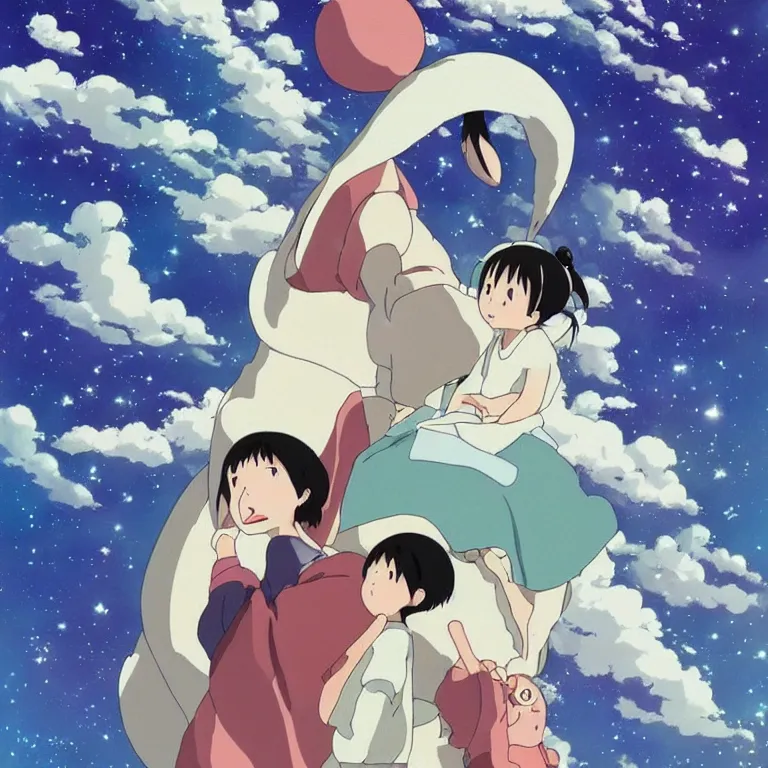 Prompt: spirited away but in space, anime, studio ghibli, beautiful