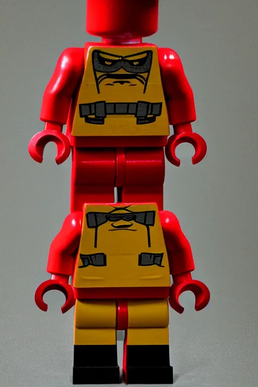 Image similar to muscular lego minifigure, photorealistic, highly detailed,