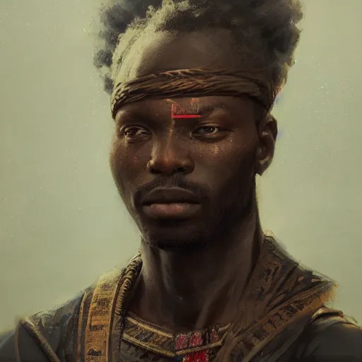 Prompt: A portrait of an african man, samurai, fantasy art, art by greg rutkowski, matte painting, trending on artstation