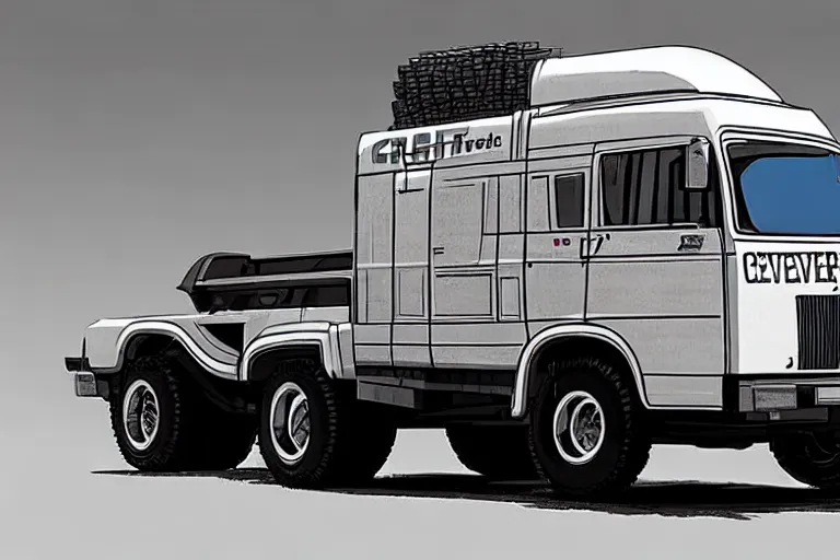 Prompt: 1980s cheverlot truck concept art, 8k, unreal engine, photorealism, cinematic