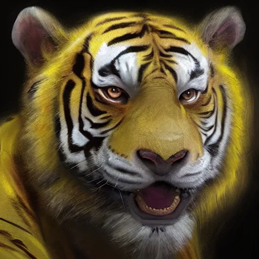 Prompt: a beautfiul award winning aesthetic commission of an antrho albino tiger wearing a yellow-black padded hooded puffer jacket,digital art,art by greg rutkowski,character design by charles bowater,ross tran,photorealistic,detailed face,hyperdetailed,western comic,2021,artstation,deviantart,unrela engine 5