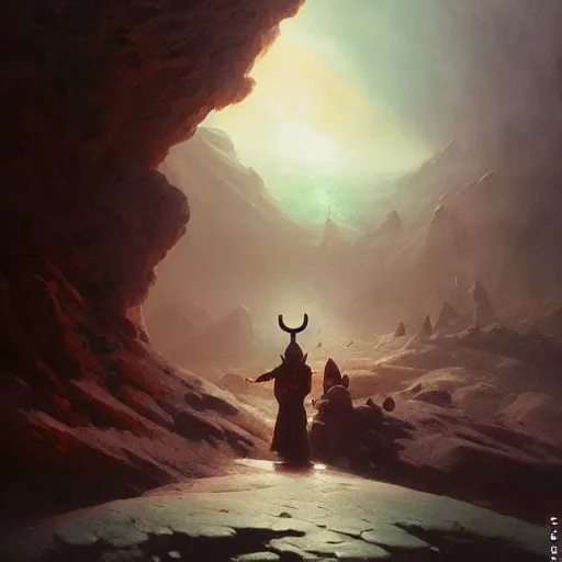 Image similar to a human with ancient sword who can kill gods is going to kill the viking god on a blizzard hills made by ivan aivazovsky, peter mohrbacher, greg rutkowski volumetric light effect broad light oil painting painting fantasy art style sci - fi art style realism premium prints available artwork unreal engine