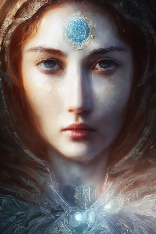 Image similar to greek goddess of ai art, close - up portrait, powerfull, intricate, elegant, volumetric lighting, scenery, digital painting, highly detailed, artstation, sharp focus, illustration, concept art, ruan jia, steve mccurry