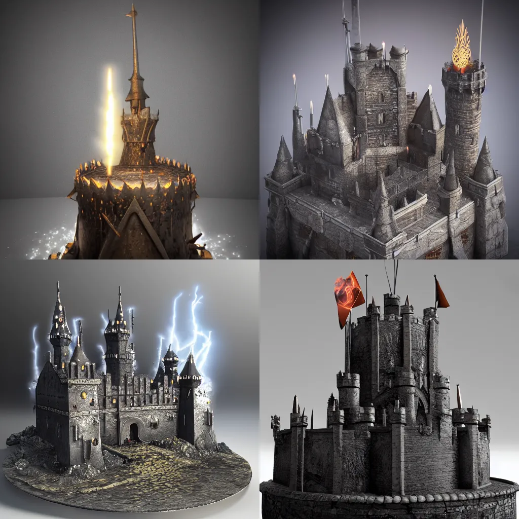Prompt: dark souls castle birthday cake, octane render, raytracing, volumetric lightning