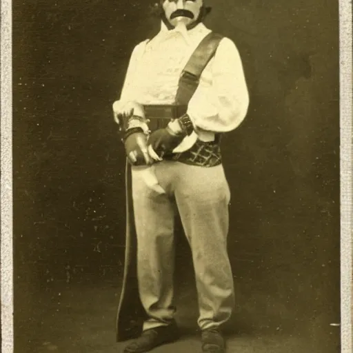 Image similar to a daguerrotype photo of super mario brothers cosplayer, very early film stock, 1 8 0 0 s, vintage