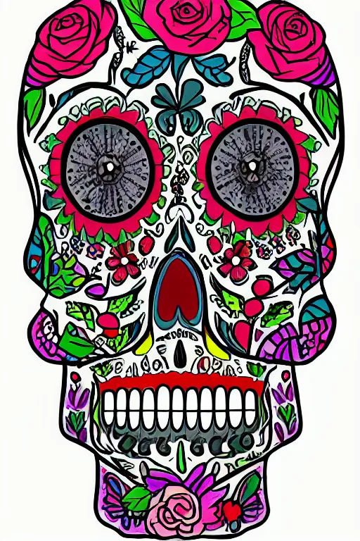 Prompt: illustration of a sugar skull day of the dead girl, art by neil gaiman