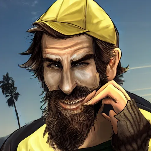 Image similar to asmongold as a GTA style character on a loading screen, 4k, high detail, high-resolution photograph, professional photography, ultra-detail