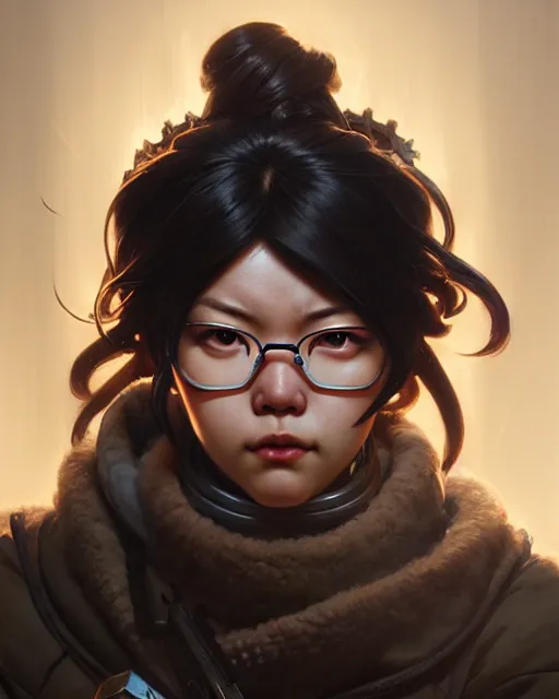 Image similar to mei from overwatch, character portrait, portrait, close up, concept art, intricate details, highly detailed by greg rutkowski, michael whelan and gustave dore