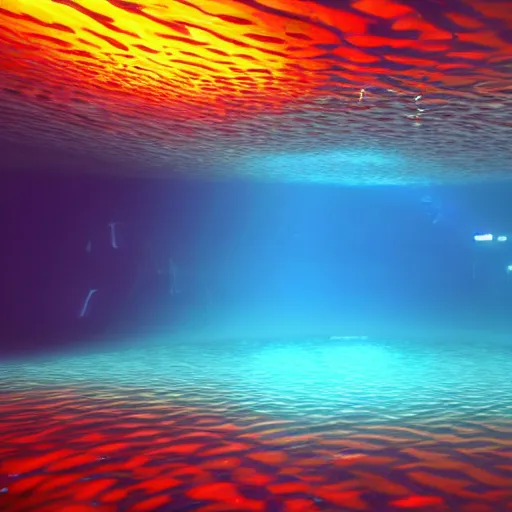 Image similar to 3d render underwater with brilliant lights. Colorful caustics. 8k resolution. Unreal engine.