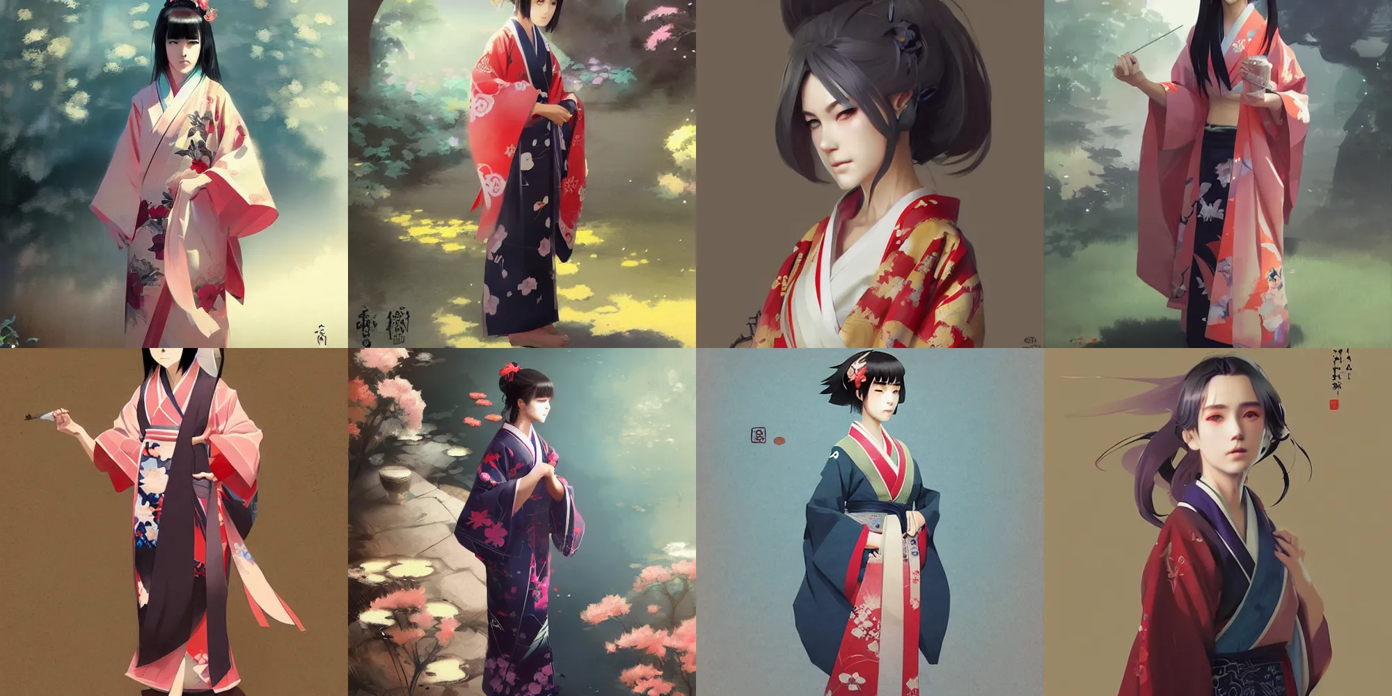 Prompt: cute kimono anime young female by greg rutkowski