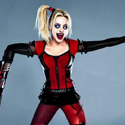 Image similar to A still of Kaley Cuoco as Harley Quinn