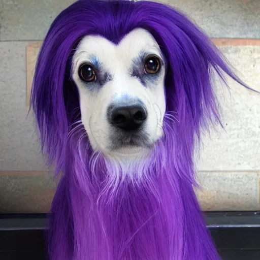 Image similar to purple dog with long blue hair