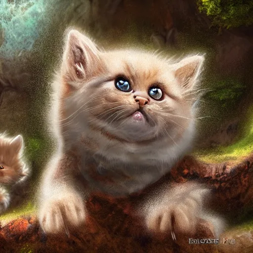 Prompt: rescue from the underworld, shadows of the past, chubby moss kitten, by jeff easley and Dylan Kowalski, highly detailed, digital painting, HDRI, by vivid colors, high contrast, 8k resolution, intricate, photorealistic, smooth