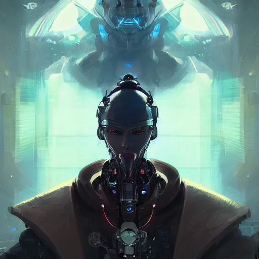 Image similar to portrait of a cybernetic samurai, cyberpunk concept art by pete mohrbacher and artgerm and wlop and greg rutkowski and deathburger, digital art, highly detailed, intricate, sci-fi, sharp focus, Trending on Artstation HQ, deviantart, unreal engine 5, 4K UHD image