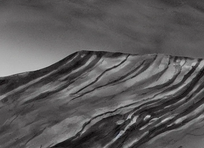 Image similar to minimalist charred rocky snowdrift landscape with cliff contours from mulan ( 1 9 9 8 )