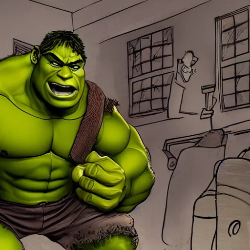 Image similar to a highly detailed image of what the love child between the hulk and shrek would look like