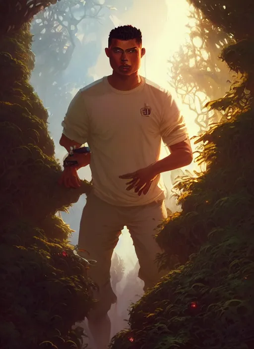 Image similar to highly detailed portrait of ronaldo nazario, stephen bliss, unreal engine, fantasy art by greg rutkowski, loish, rhads, ferdinand knab and lois van baarle, ilya kuvshinov, rossdraws, tom bagshaw, alphonse mucha, global illumination, detailed and intricate environment